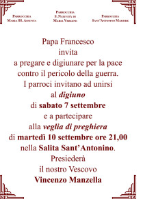Papa Francesco invita a pregare e digiunare contro il pericolo della guerra