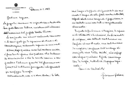 La lettera scritta di pugno da Giovanni Falcone in occasione della manifestazione di solidarietà in favore del giudice Nino Di Matteo