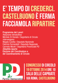 Il 19 ottobre i lavori del congresso del Circolo di Castelbuono del Partito Democratico